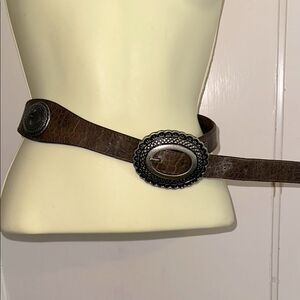 Jessica Simpson Boho Western Brown Belt with Silver Buckle & Silver Conchos